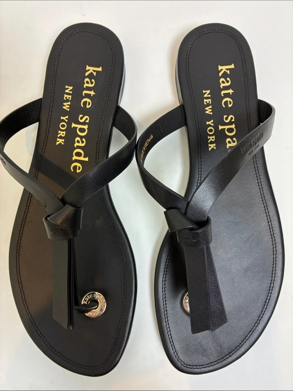 Kate Spade Knott Slide Sandals Black Leather Flip Flops Size 8 NWOB Vacation